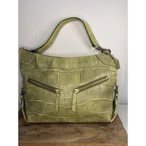 Dooney & Bourke Lime Green Embossed Leather Hobo Shoulder Bag